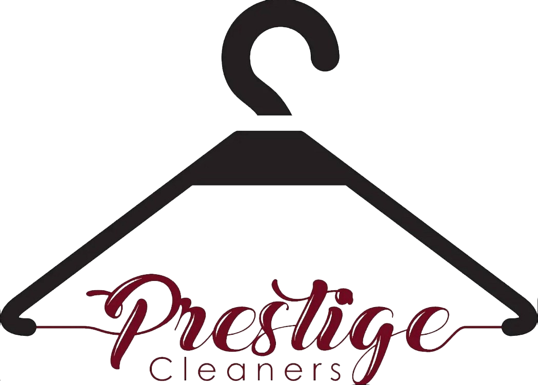 Logo featuring a black clothes hanger with the text "Prestige Cleaners" in cursive and block letters below.